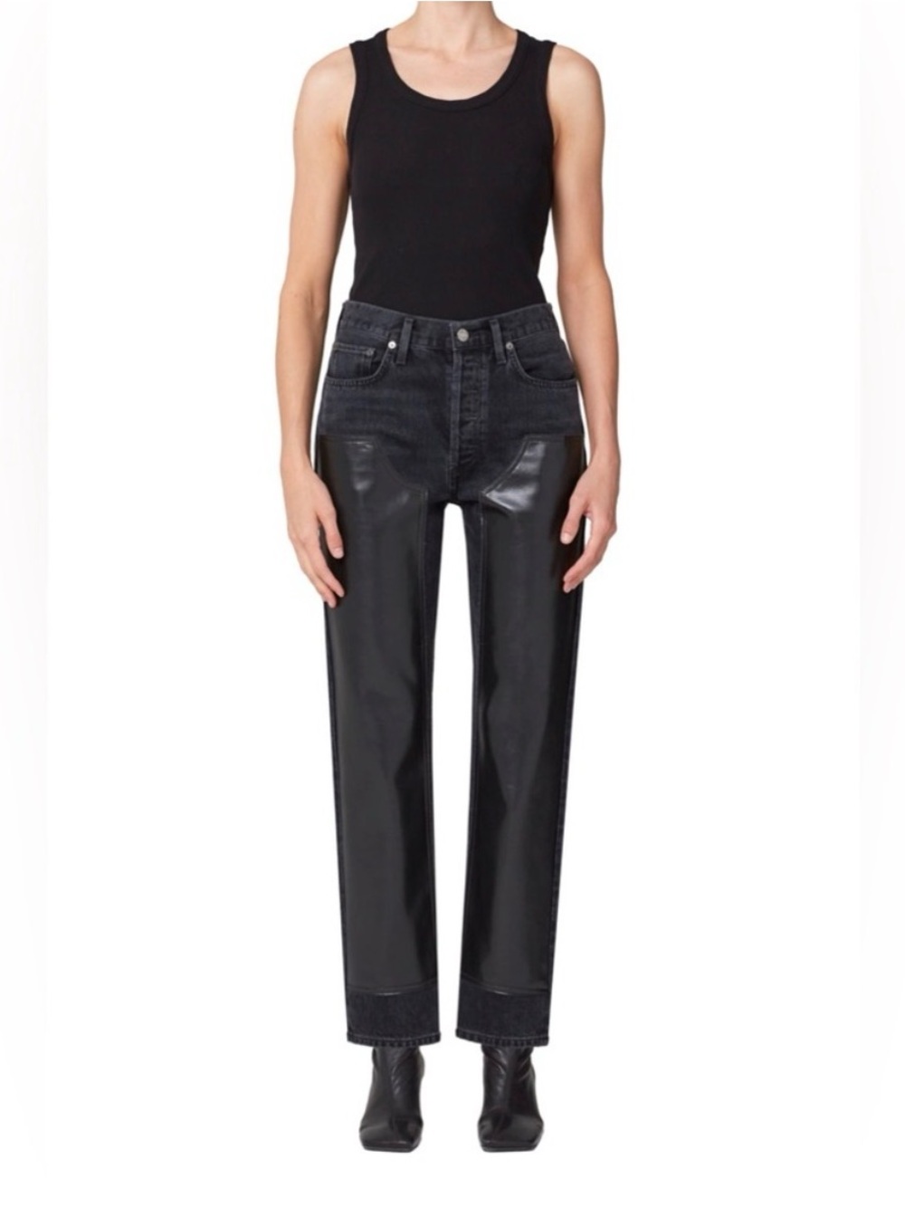 Agolde Ryder High Rise Leather Panel Jeans Black 25